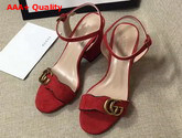 Gucci Suede Leather Sandal in Red with Double G Gold Toned Hardware Replica