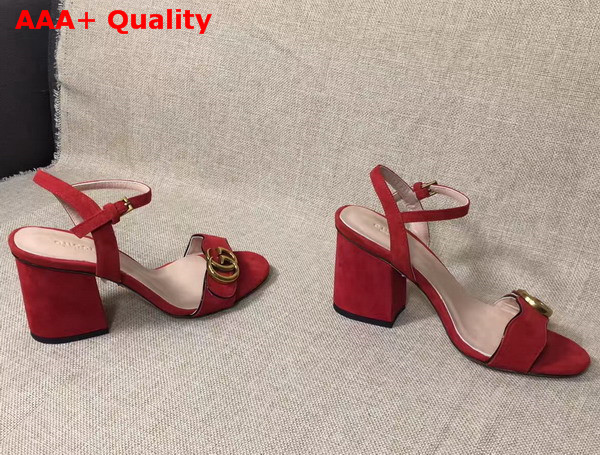 Gucci Suede Leather Sandal in Red with Double G Gold Toned Hardware Replica