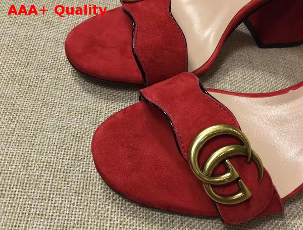 Gucci Suede Leather Sandal in Red with Double G Gold Toned Hardware Replica