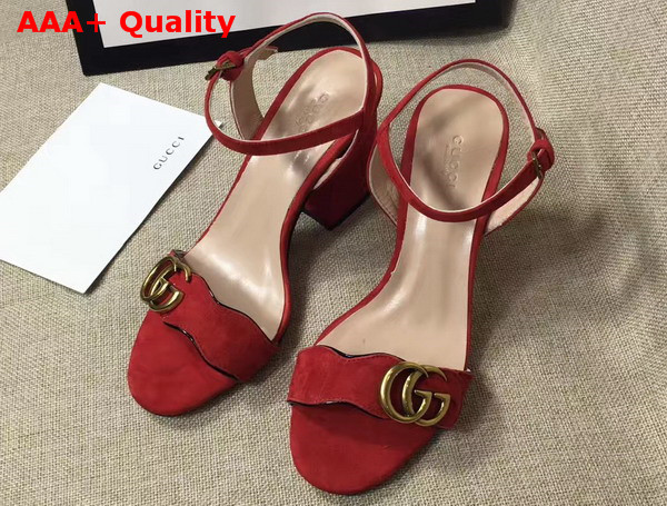 Gucci Suede Leather Sandal in Red with Double G Gold Toned Hardware Replica