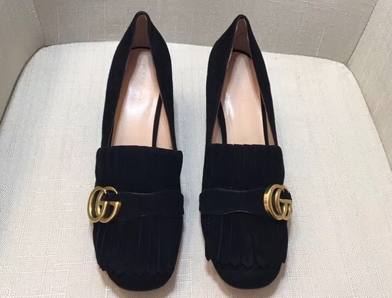 Gucci Suede Mid Heel Pump in Black Suede Leather 408208