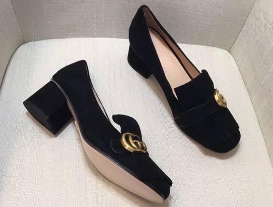 Gucci Suede Mid Heel Pump in Black Suede Leather 408208