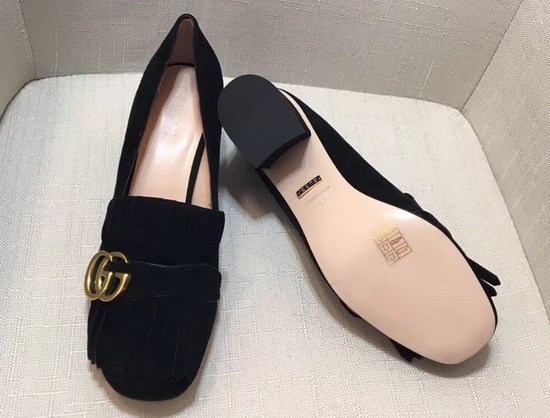 Gucci Suede Mid Heel Pump in Black Suede Leather 408208