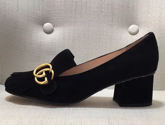 Gucci Suede Mid Heel Pump in Black Suede Leather 408208