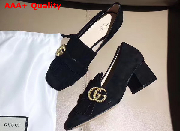 Gucci Suede Mid Heel Pump in Black Suede Replica