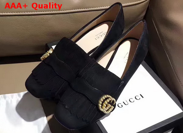 Gucci Suede Mid Heel Pump in Black Suede Replica