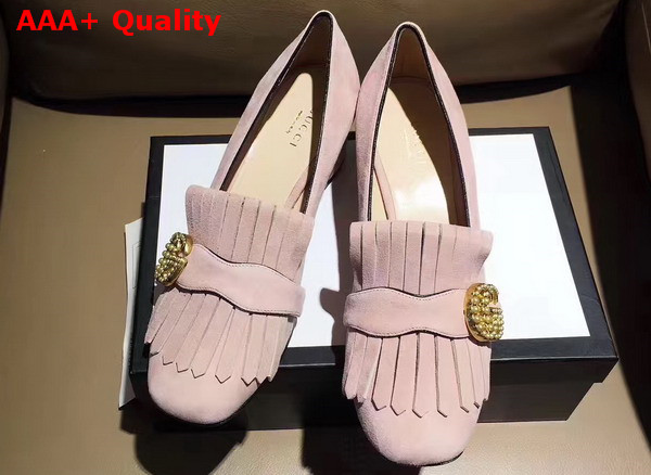 Gucci Suede Mid Heel Pump in Light Pink Suede Replica