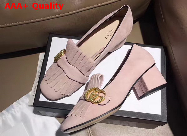 Gucci Suede Mid Heel Pump in Light Pink Suede Replica