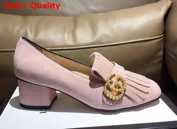 Gucci Suede Mid Heel Pump in Light Pink Suede Replica