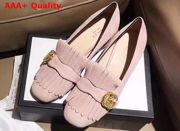 Gucci Suede Mid Heel Pump in Light Pink Suede Replica