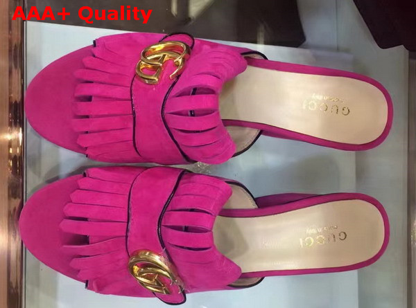 Gucci Suede Mid Heel Slide Hot Pink Replica