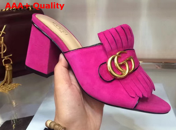 Gucci Suede Mid Heel Slide Hot Pink Replica