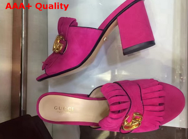 Gucci Suede Mid Heel Slide Hot Pink Replica