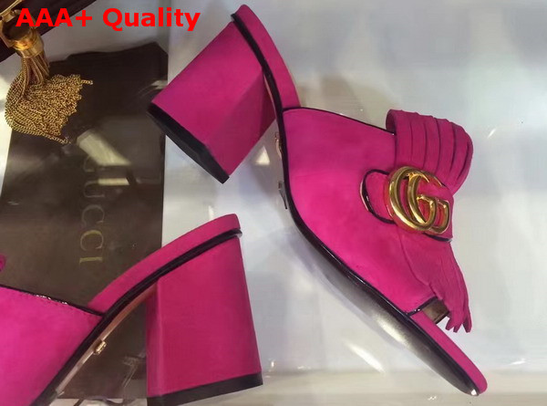 Gucci Suede Mid Heel Slide Hot Pink Replica