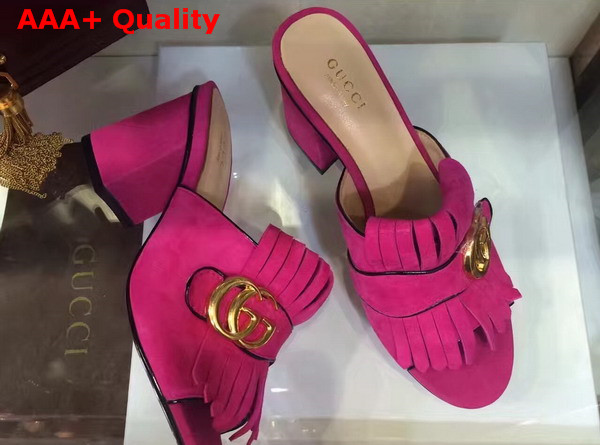 Gucci Suede Mid Heel Slide Hot Pink Replica