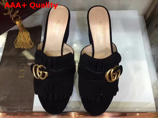 Gucci Suede Mid Heel Slide in Black Replica