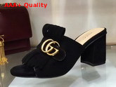 Gucci Suede Mid Heel Slide in Black Replica