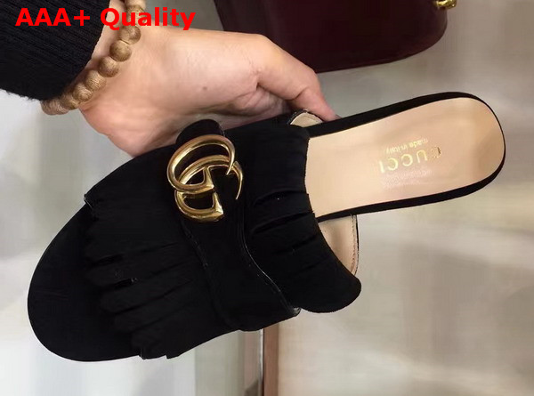 Gucci Suede Mid Heel Slide in Black Replica