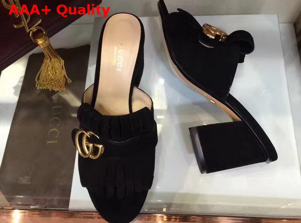 Gucci Suede Mid Heel Slide in Black Replica