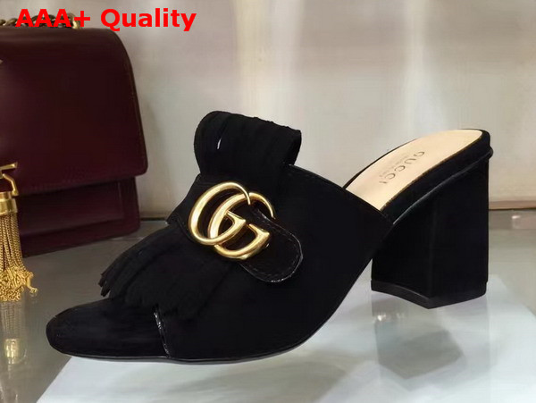 Gucci Suede Mid Heel Slide in Black Replica