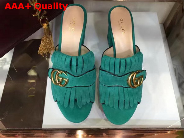 Gucci Suede Mid Heel Slide in Turquoise Replica