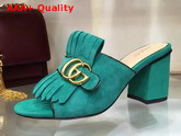 Gucci Suede Mid Heel Slide in Turquoise Replica