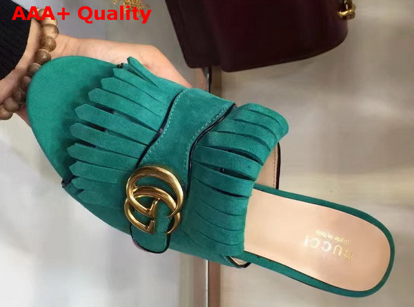 Gucci Suede Mid Heel Slide in Turquoise Replica