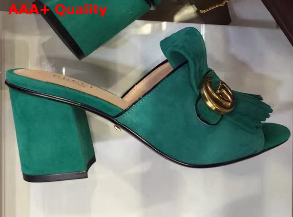 Gucci Suede Mid Heel Slide in Turquoise Replica