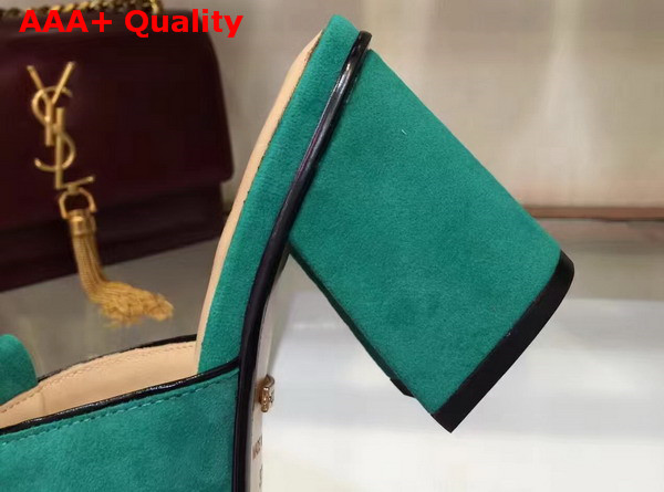 Gucci Suede Mid Heel Slide in Turquoise Replica