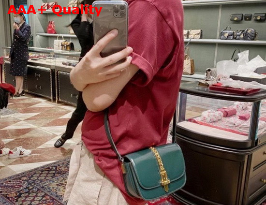 Gucci Sylvie 1969 Mini Shoulder Bag in Green Leather 615965 Replica