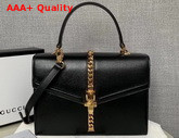 Gucci Sylvie 1969 Small Top Handle Bag in Black Leather 602781 Replica