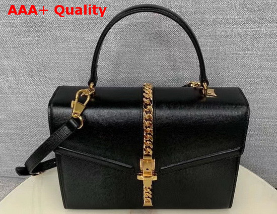 Gucci Sylvie 1969 Small Top Handle Bag in Black Leather 602781 Replica