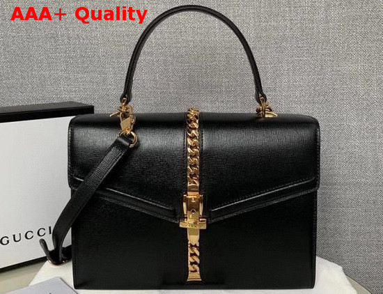 Gucci Sylvie 1969 Small Top Handle Bag in Black Leather 602781 Replica