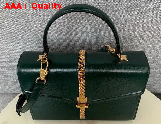 Gucci Sylvie 1969 Small Top Handle Bag in Green Leather 602781 Replica