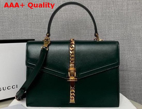 Gucci Sylvie 1969 Small Top Handle Bag in Green Leather 602781 Replica