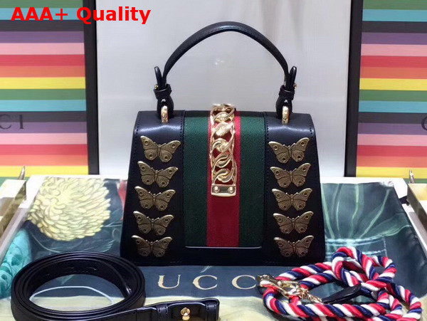 Gucci Sylvie Animal Studs Leather Mini Bag in Black Leather Replica