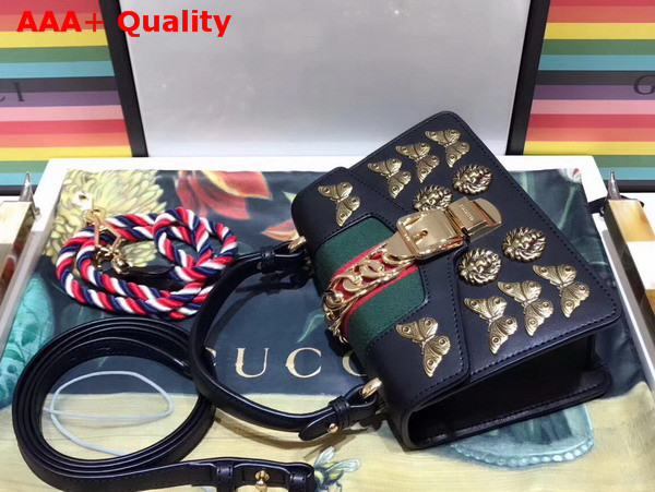 Gucci Sylvie Animal Studs Leather Mini Bag in Black Leather Replica