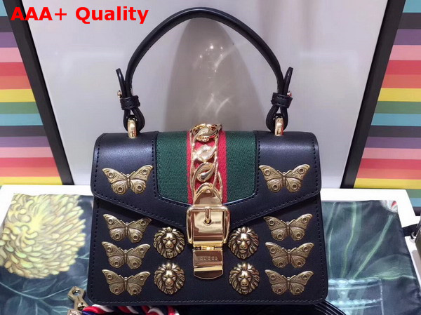 Gucci Sylvie Animal Studs Leather Mini Bag in Black Leather Replica