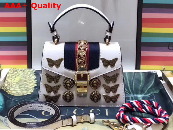 Gucci Sylvie Animal Studs Leather Mini Bag in White Leather Replica