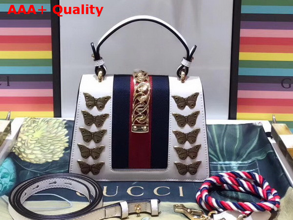 Gucci Sylvie Animal Studs Leather Mini Bag in White Leather Replica