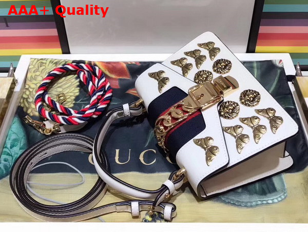 Gucci Sylvie Animal Studs Leather Mini Bag in White Leather Replica