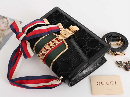 Gucci Sylvie GG Velvet Small Shoulder Bag Black GG Velvet