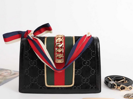 Gucci Sylvie GG Velvet Small Shoulder Bag Black GG Velvet