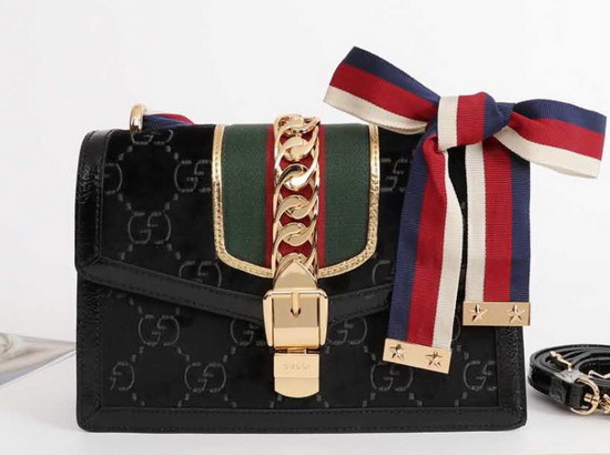 Gucci Sylvie GG Velvet Small Shoulder Bag Black GG Velvet