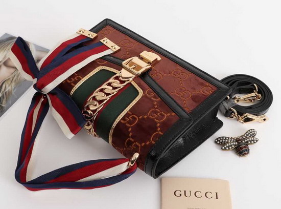 Gucci Sylvie GG Velvet Small Shoulder Bag Brown GG Velvet