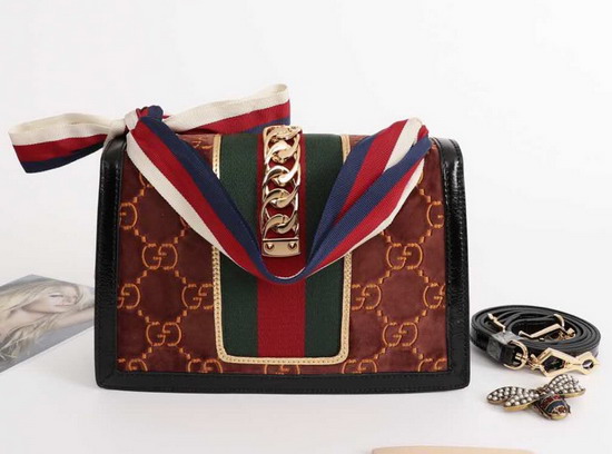 Gucci Sylvie GG Velvet Small Shoulder Bag Brown GG Velvet