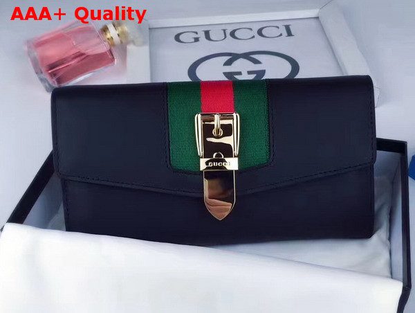 Gucci Sylvie Leather Continental Wallet in Black Leather Replica