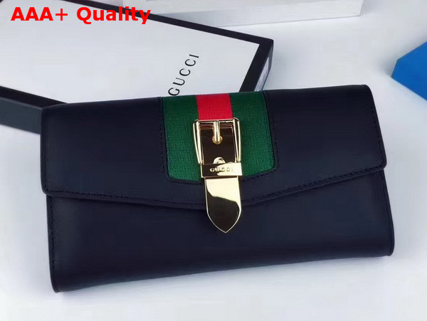 Gucci Sylvie Leather Continental Wallet in Black Leather Replica