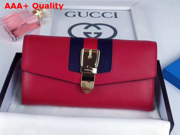 Gucci Sylvie Leather Continental Wallet in Hibiscus Red Leather Replica