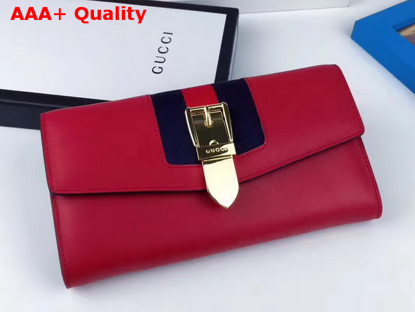 Gucci Sylvie Leather Continental Wallet in Hibiscus Red Leather Replica